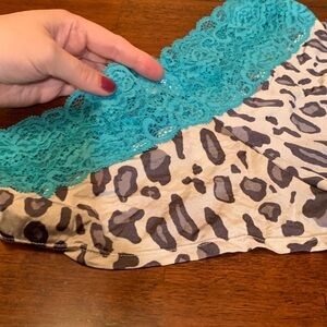 Victoria's Secret M sexy Leopard Print Bottoms with Blue Lace, like new